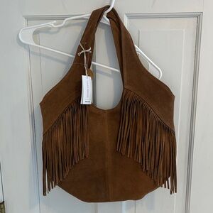 Lucky brand leather Brown Suede Fringe Shoulder Bag brand new with tags